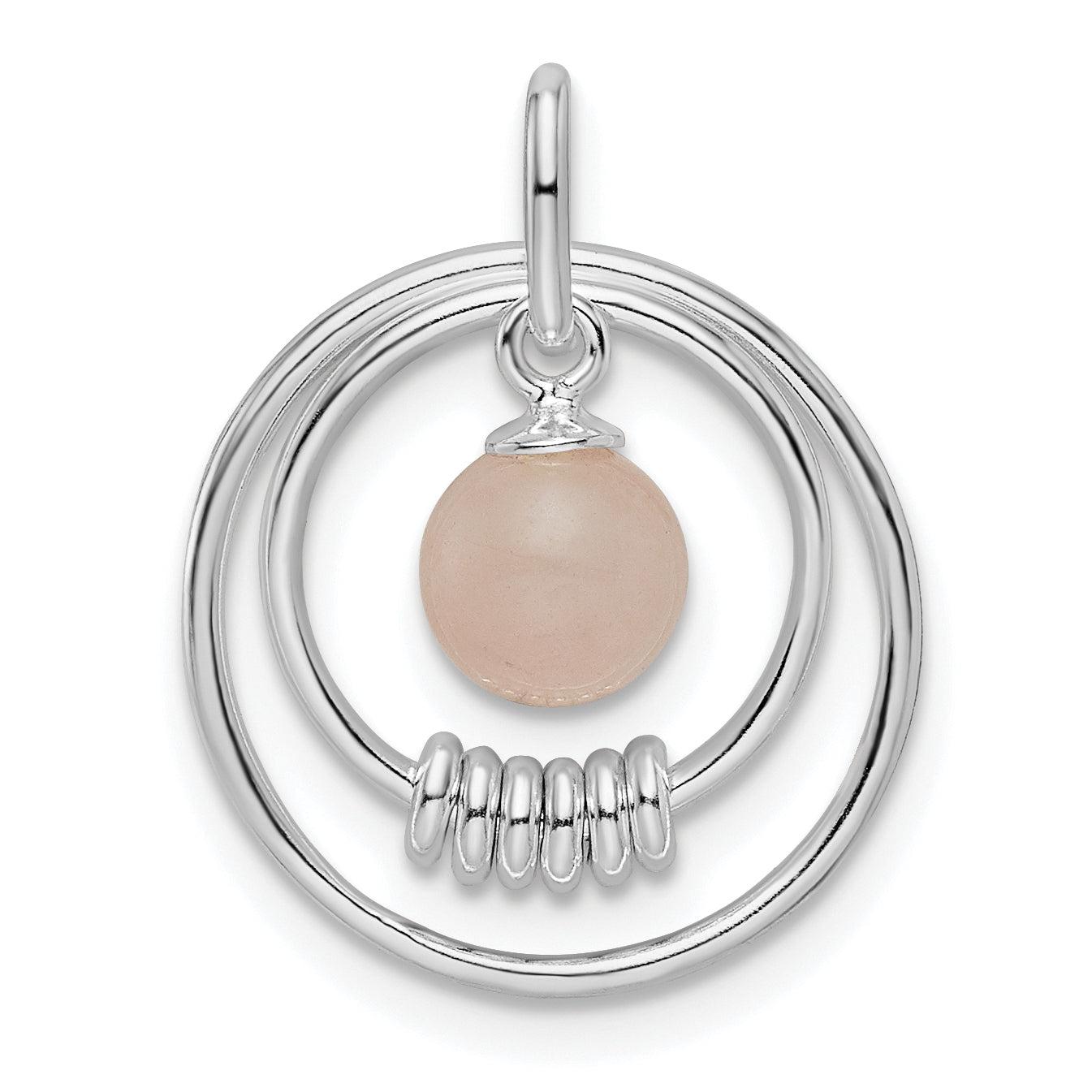 Sterling Silver Polished Pink Quartzite In Circles Pendant