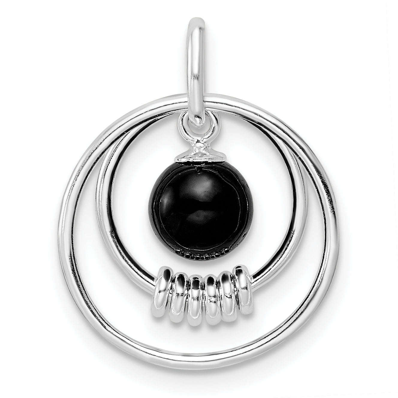 Sterling Silver Polished Onyx In Circles Pendant