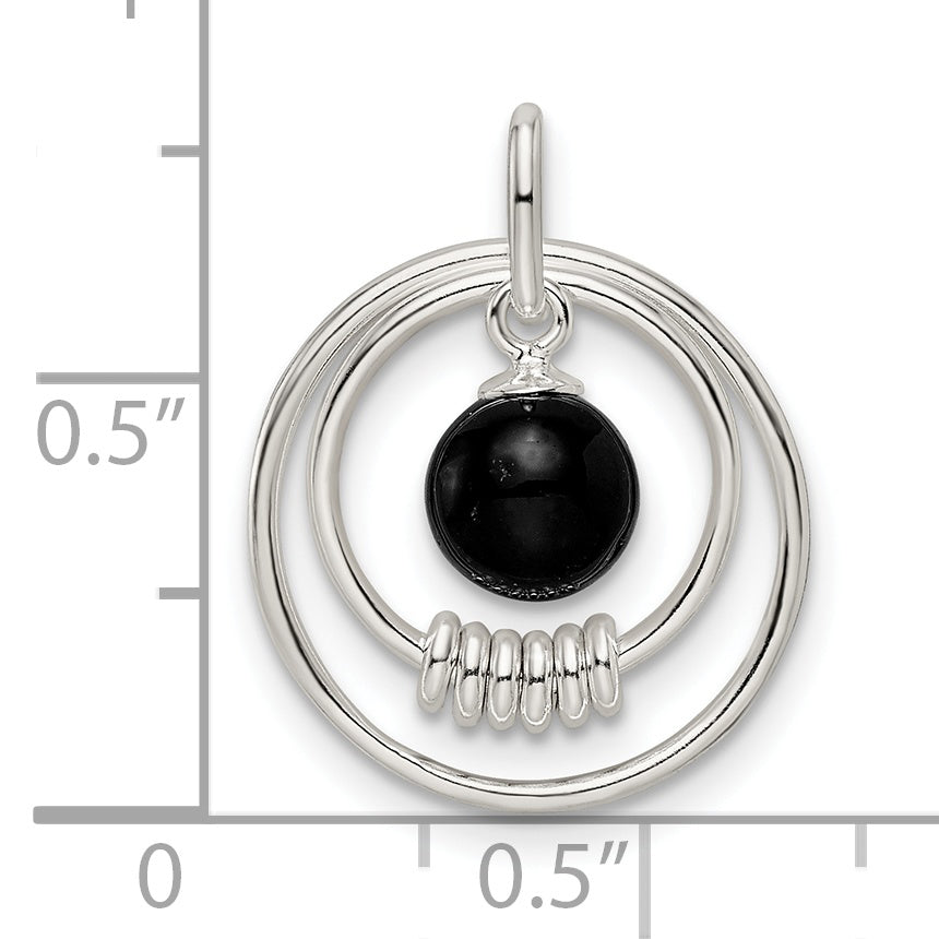 Sterling Silver Polished Onyx In Circles Pendant