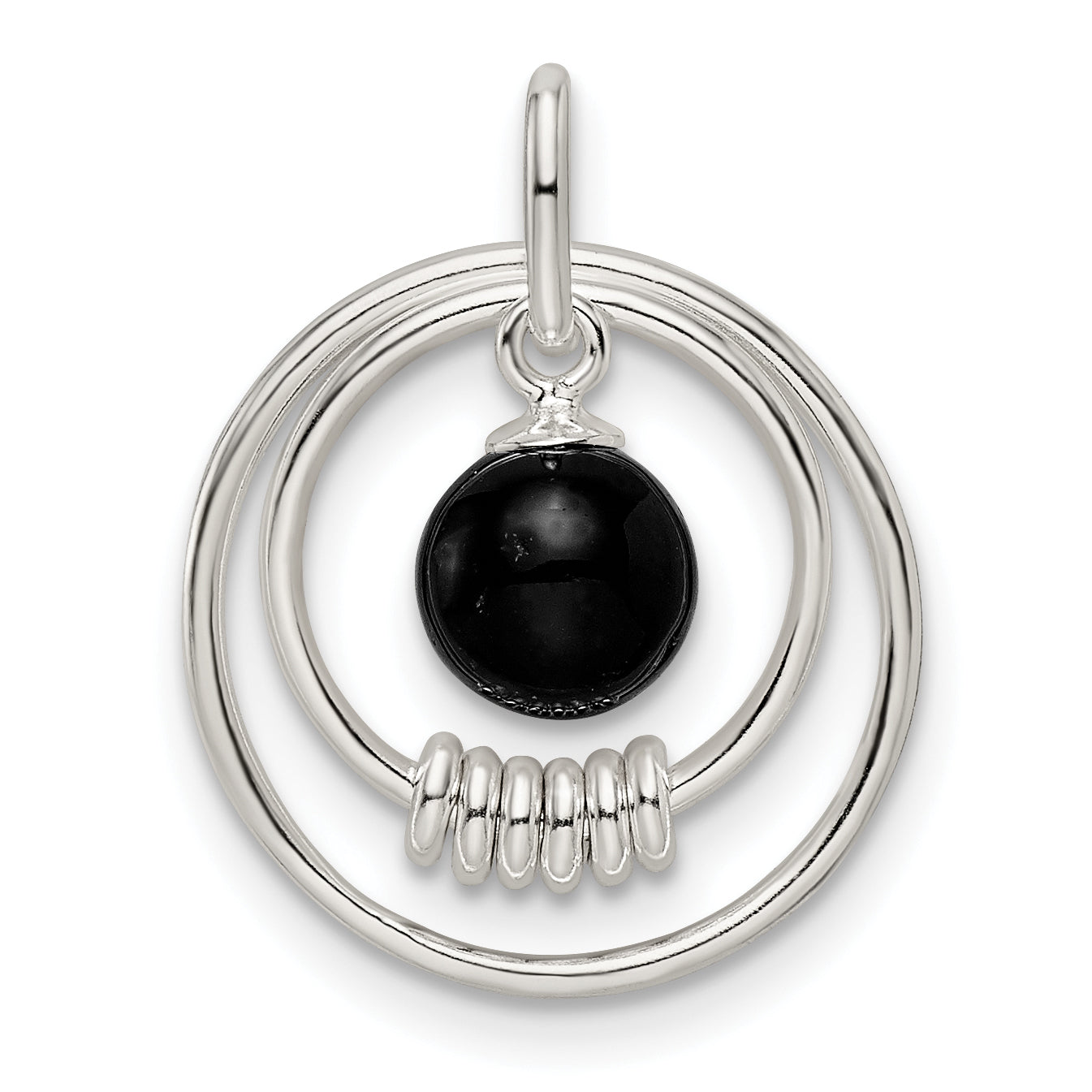 Sterling Silver Polished Onyx In Circles Pendant