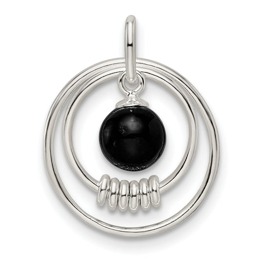 Sterling Silver Polished Onyx In Circles Pendant