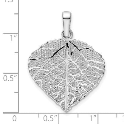 Sterling Silver Rhodium-Plated Polished & D/C Small Leaf Pendant