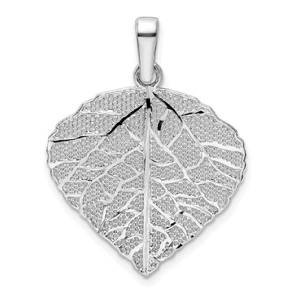 Sterling Silver Rhodium-Plated Polished & D/C Small Leaf Pendant