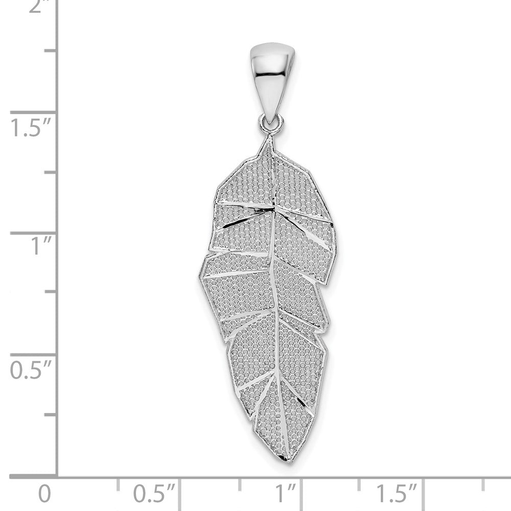 Sterling Silver Rhodium-Plated Polished & D/C Leaf Pendant