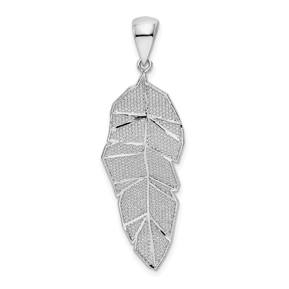 Sterling Silver Rhodium-Plated Polished & D/C Leaf Pendant