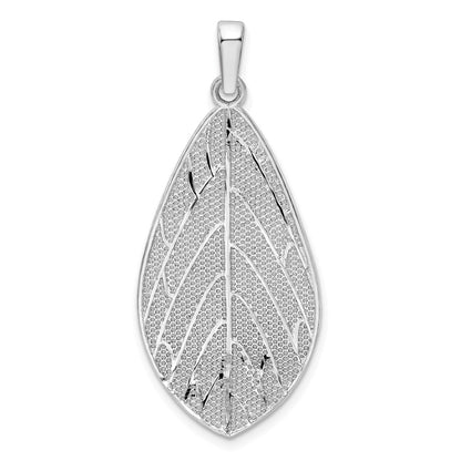 Sterling Silver Rhodium-Plated Polished & D/C Leaf Pendant
