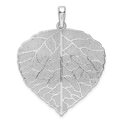 Sterling Silver Rhodium-Plated Polished & D/C Lrg Leaf Pendant