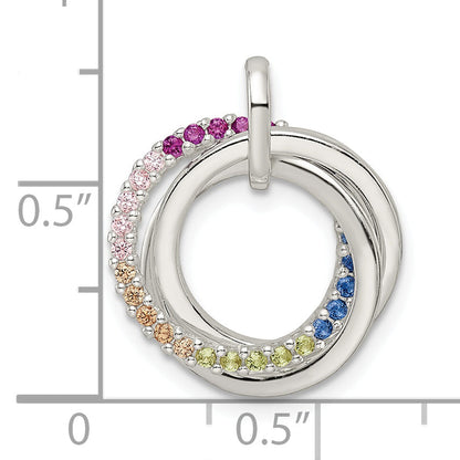 Sterling Silver Polished Rainbow Cz Intertwined Circles Pendant