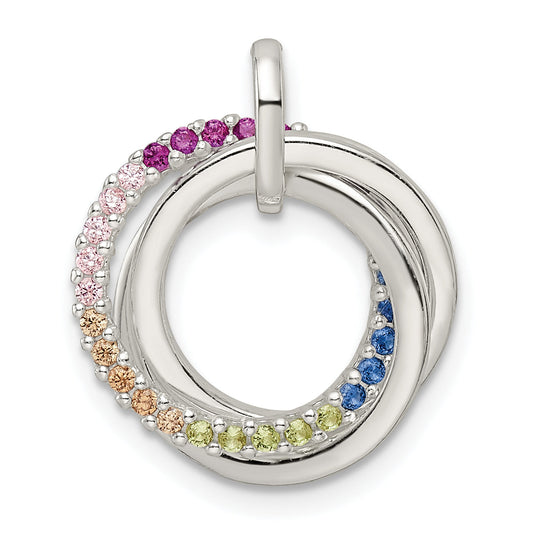 Sterling Silver Polished Rainbow Cz Intertwined Circles Pendant