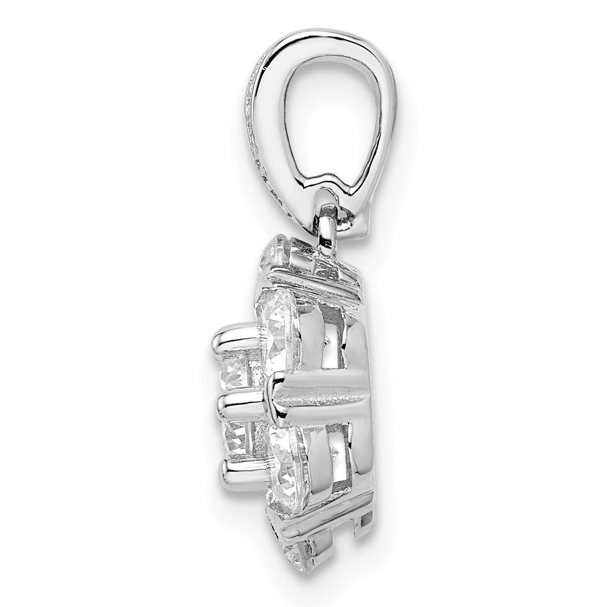 Sterling Silver Polished Rhodium-Plated Cz Flower Pendant