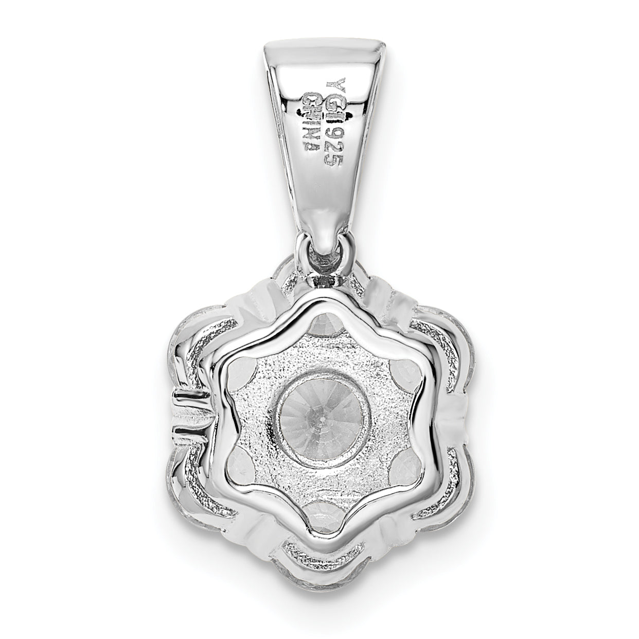 Sterling Silver Polished Rhodium-Plated Cz Flower Pendant