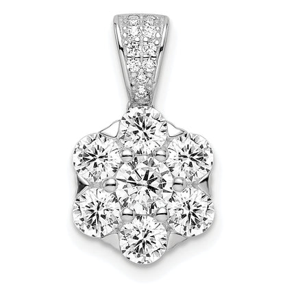 Sterling Silver Polished Rhodium-Plated Cz Flower Pendant
