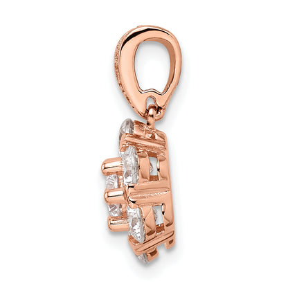 Sterling Silver Polished Rose-Tone Cz Flower Pendant
