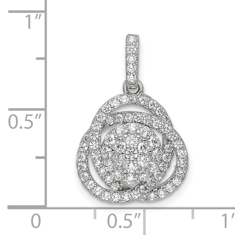 Sterling Silver Polished Rhodium-Plated Cz Knot Pendant