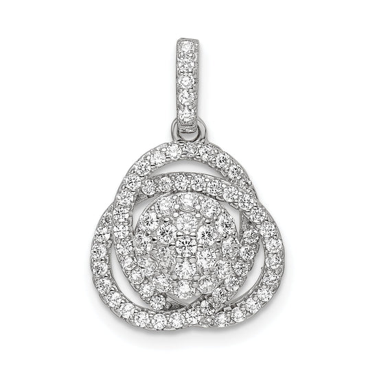 Sterling Silver Polished Rhodium-Plated Cz Knot Pendant