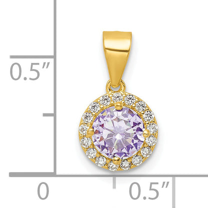 Sterling Silver Gold Tone Purple Cz Pendant