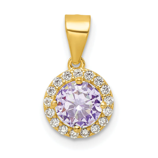 Sterling Silver Gold Tone Purple Cz Pendant