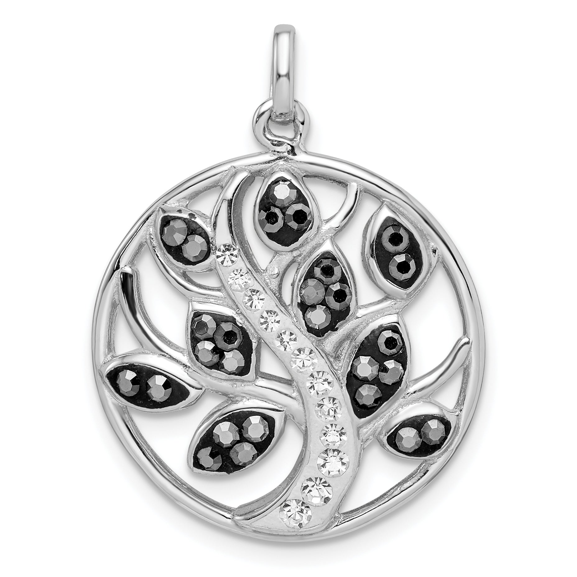 Sterling Silver Rhodium-Plated Preciosa Crystal Tree Of Life Pendant