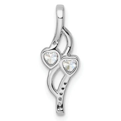 Sterling Silver Rhodium-Plated Double Heart Cz Pendant