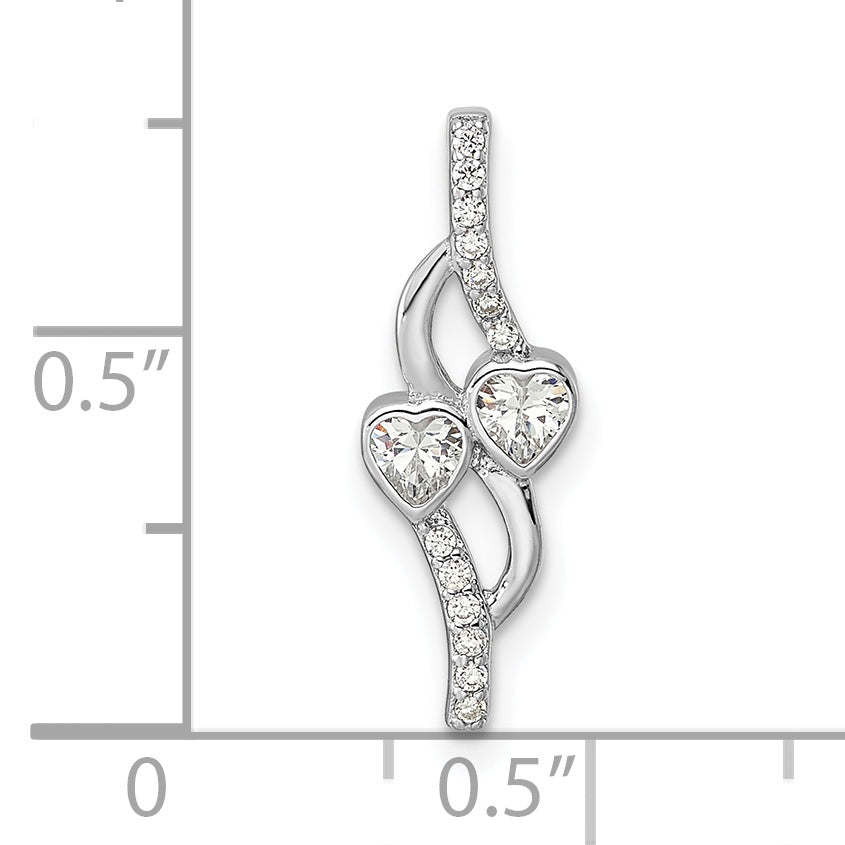 Sterling Silver Rhodium-Plated Double Heart Cz Pendant