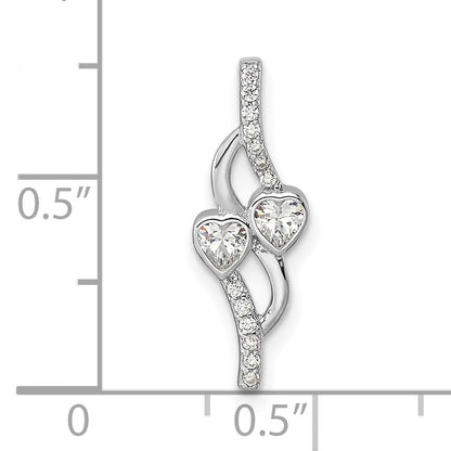 Sterling Silver Rhodium-Plated Double Heart Cz Pendant