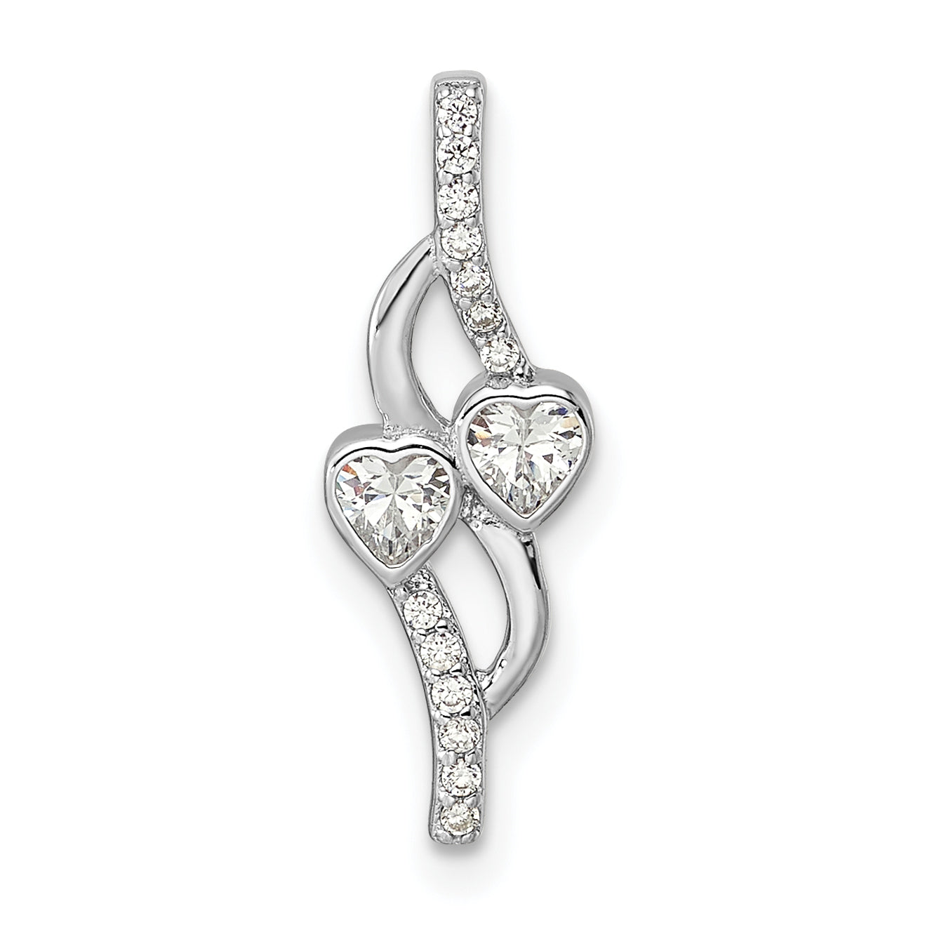 Sterling Silver Rhodium-Plated Double Heart Cz Pendant