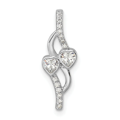 Sterling Silver Rhodium-Plated Double Heart Cz Pendant