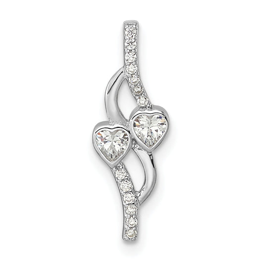 Sterling Silver Rhodium-Plated Double Heart Cz Pendant