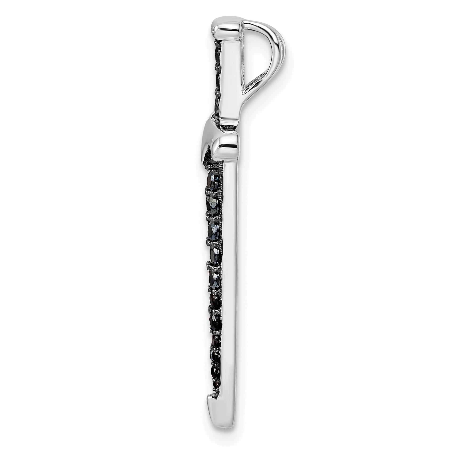 Sterling Silver Black/White Rhodium-Plated Black Cz Sword Pendant