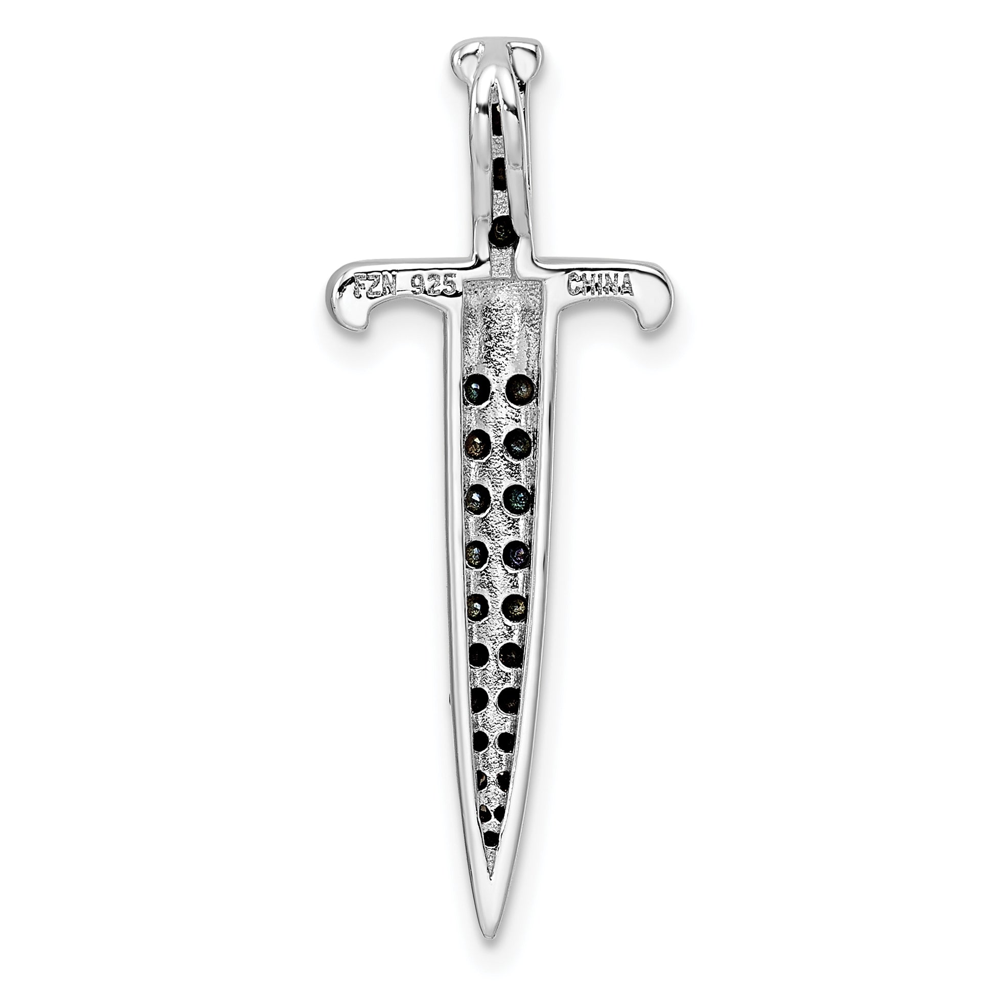 Sterling Silver Black/White Rhodium-Plated Black Cz Sword Pendant