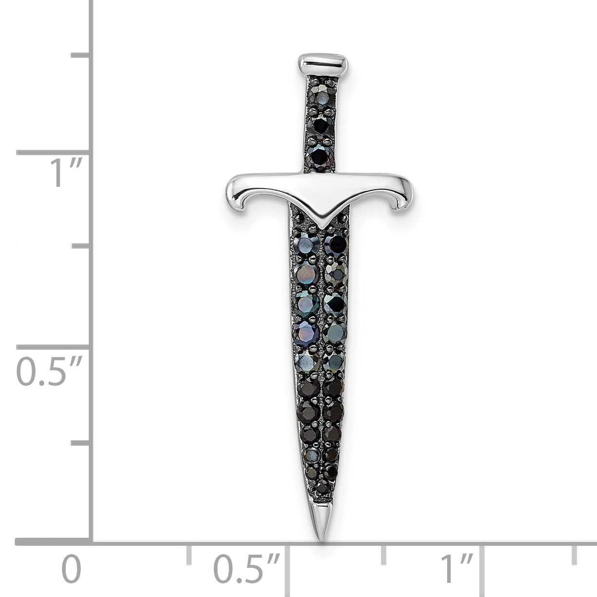 Sterling Silver Black/White Rhodium-Plated Black Cz Sword Pendant