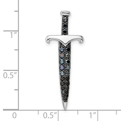 Sterling Silver Black/White Rhodium-Plated Black Cz Sword Pendant