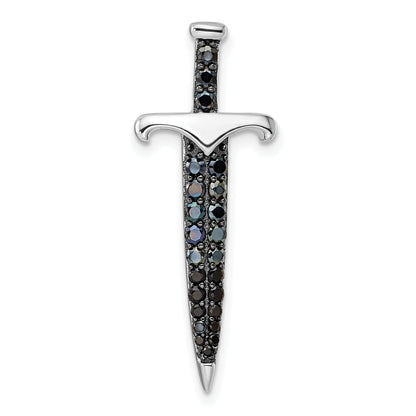 Sterling Silver Black/White Rhodium-Plated Black Cz Sword Pendant