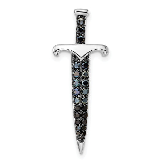 Sterling Silver Black/White Rhodium-Plated Black Cz Sword Pendant