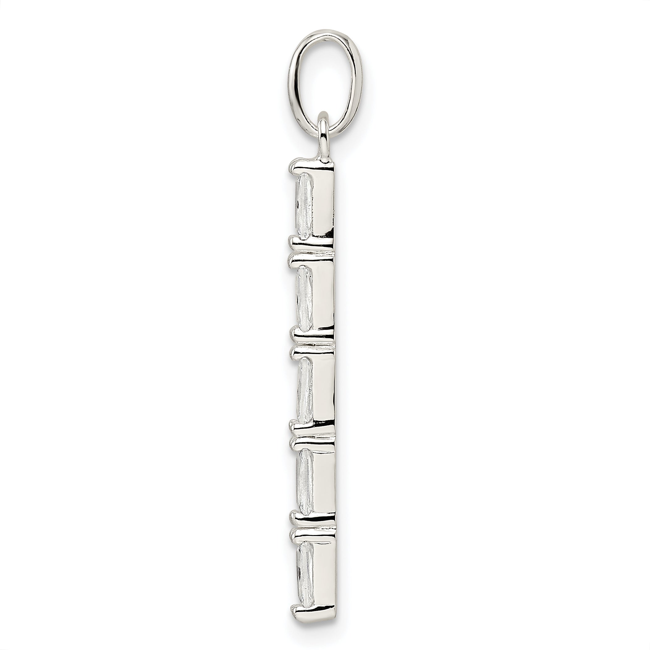 Sterling Silver Polished Cz Bar Pendant