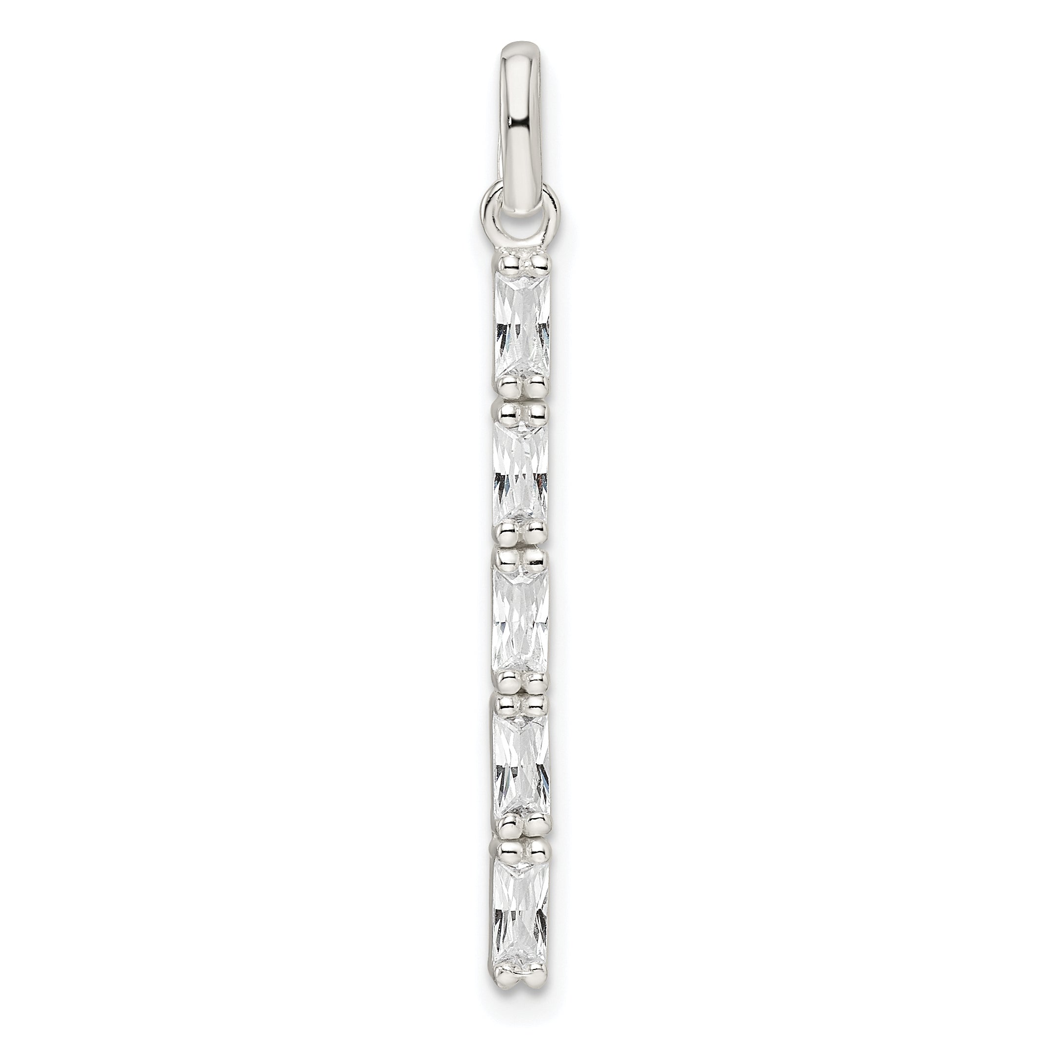 Sterling Silver Polished Cz Bar Pendant