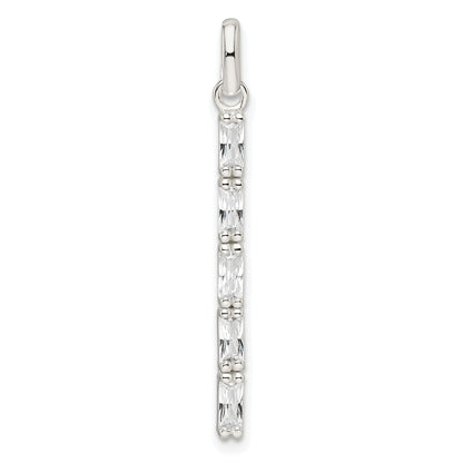 Sterling Silver Polished Cz Bar Pendant