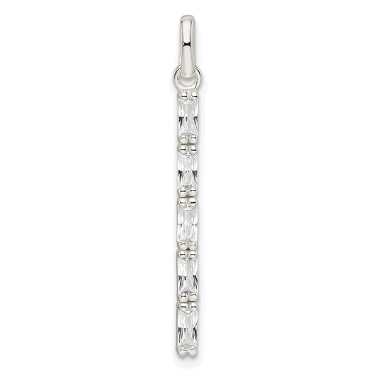 Sterling Silver Polished Cz Bar Pendant
