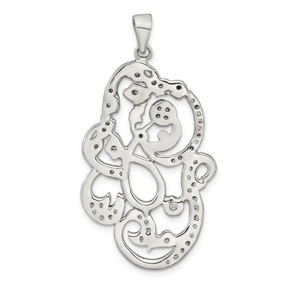 Sterling Silver Polished Cz Floral Pendant