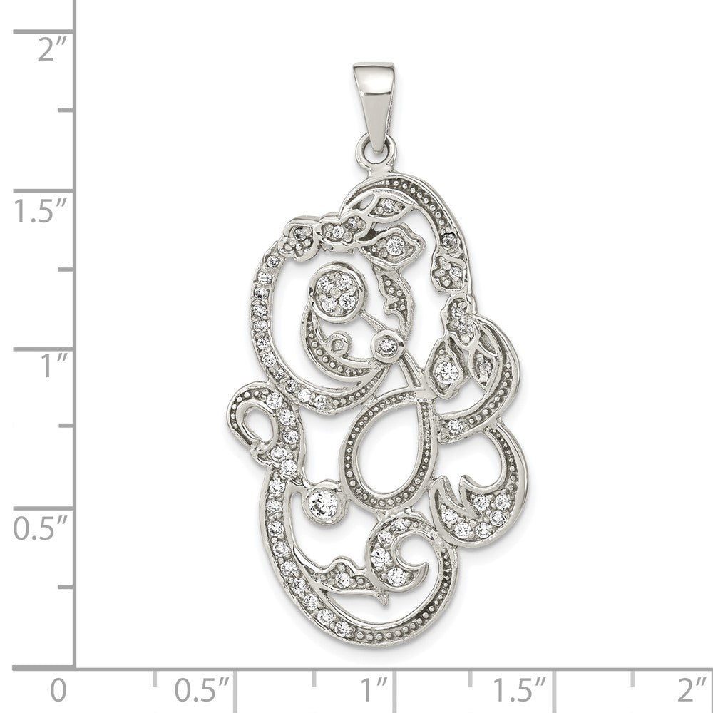 Sterling Silver Polished Cz Floral Pendant