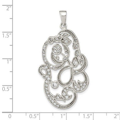 Sterling Silver Polished Cz Floral Pendant