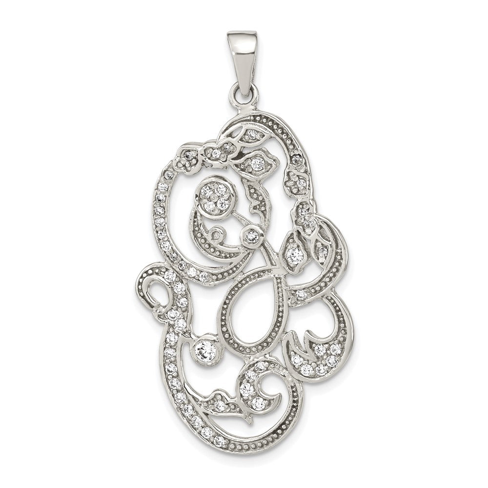 Sterling Silver Polished Cz Floral Pendant