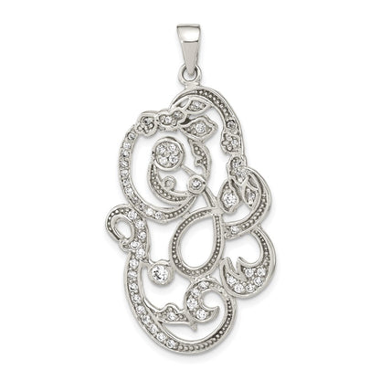 Sterling Silver Polished Cz Floral Pendant