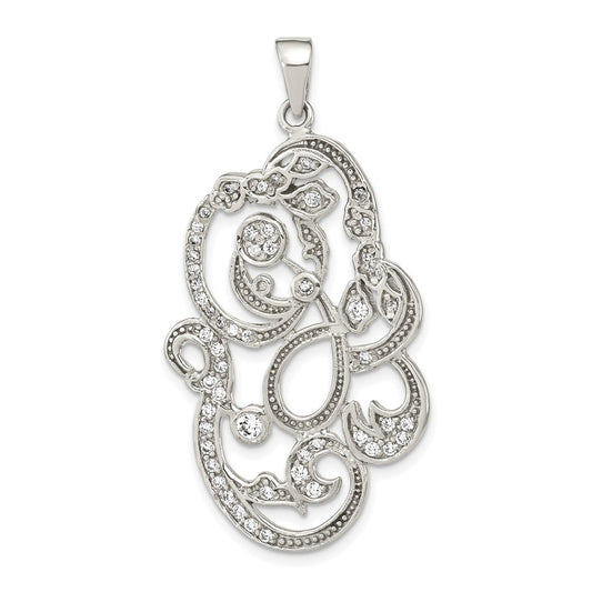 Sterling Silver Polished Cz Floral Pendant