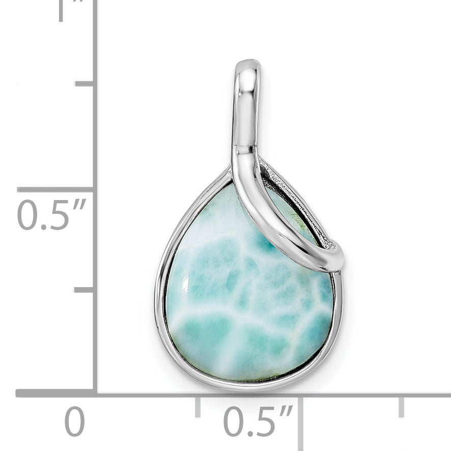 Sterling Silver Rhodium-Plated Polished Pear Shape Larimar Twist Pendant