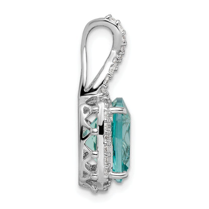 Sterling Silver Rhodium-Plated Light Blue Crystal Cz Halo Chain Slide