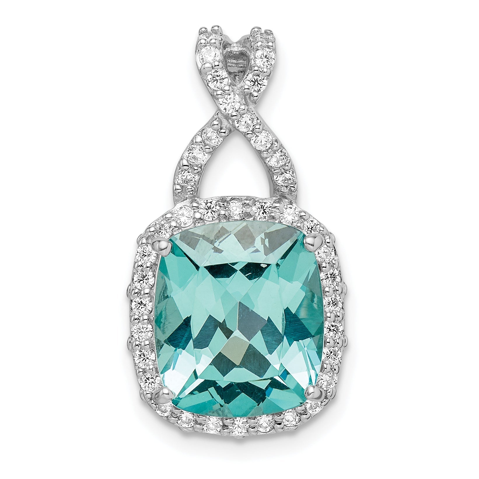 Sterling Silver Rhodium-Plated Light Blue Crystal Cz Halo Chain Slide