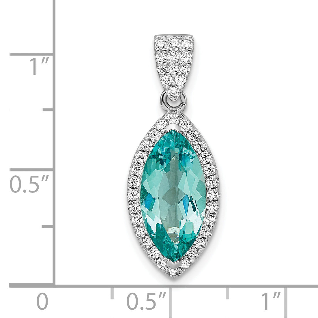 Sterling Silver Rhodium Plated Aqua & White Cz Pendant