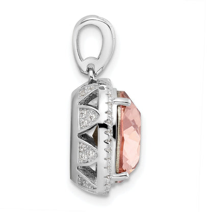 Sterling Silver Rhodium-Plated Cz & Peach Crystal Pendant