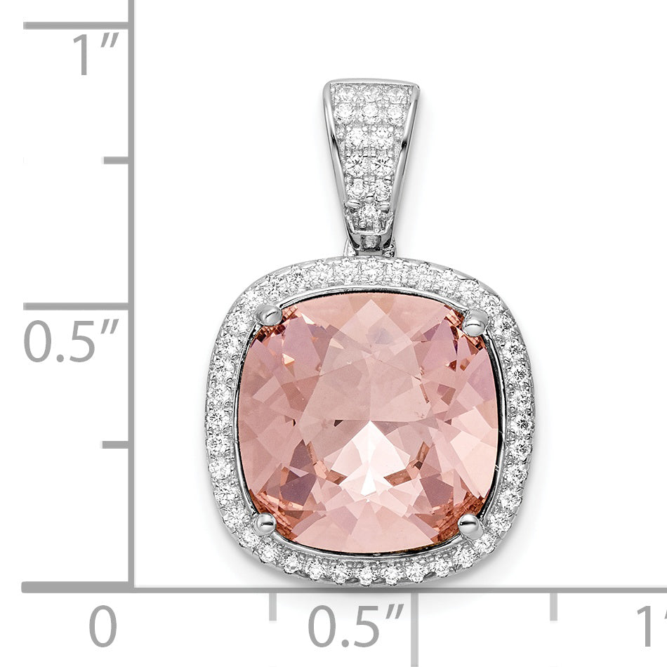 Sterling Silver Rhodium-Plated Cz & Peach Crystal Pendant
